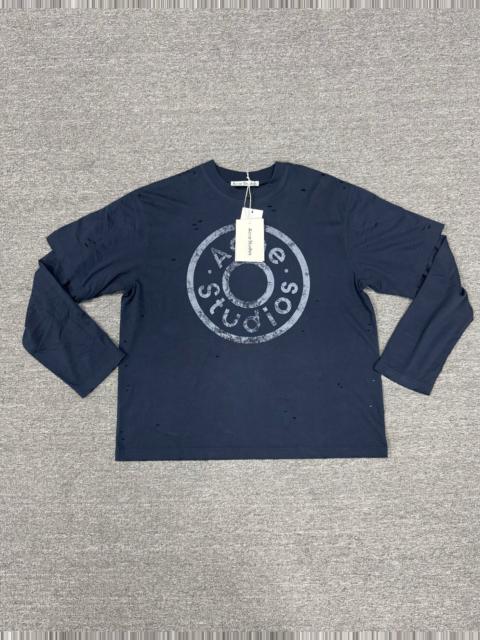 Acne Studios Acne Studios Navy Blue Distressed Fake Two-Piece Long Sleeve T-Shirt