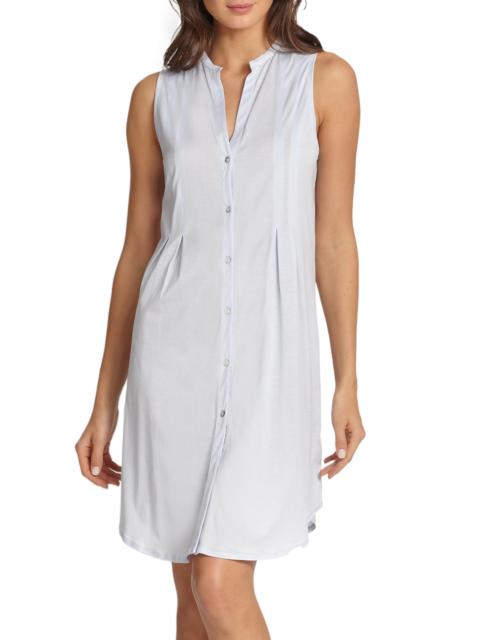 HANRO Women's Cotton Deluxe Button-Front Tank Gown - Blue Glow