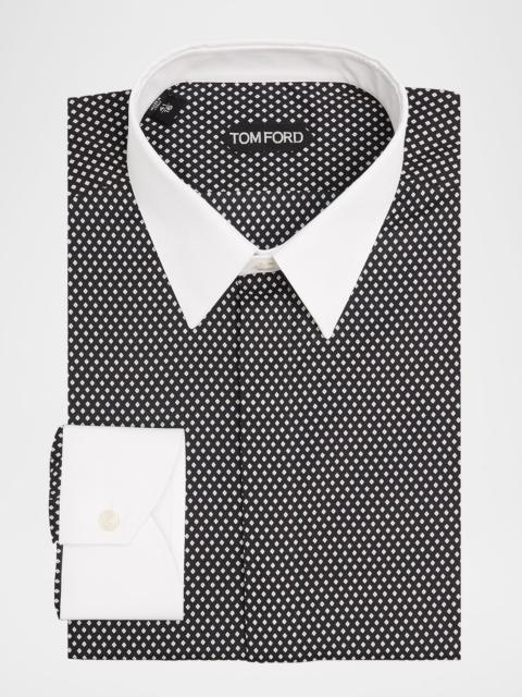TOM FORD Men's Cotton Diamond-Print Contrast Collar-Cuff Dress Shirt