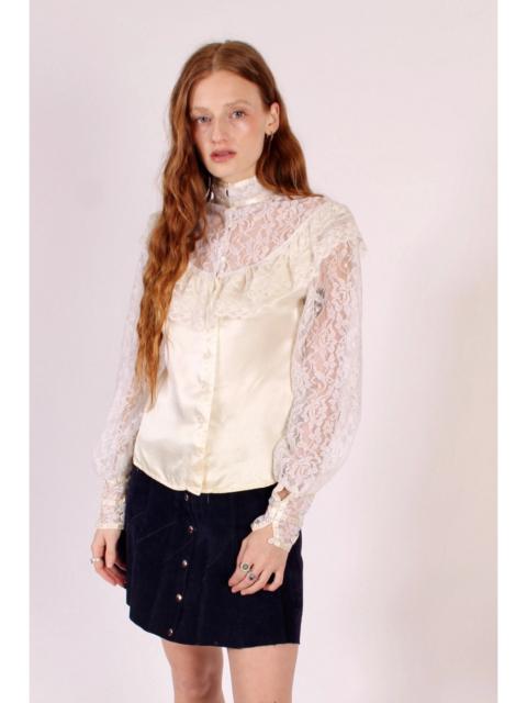FREE PEOPLE Stunning Vintage Gunne Sax Victorian Lace And Satin Blouse Selected By Wolf And Moon Vintage