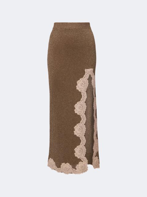 Valentino Lace-trimmed ribbed-knit lamé maxi skirt