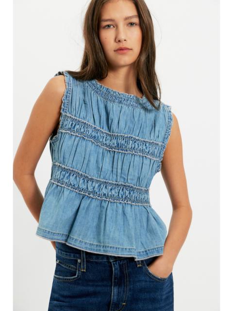 FREE PEOPLE We The Free Mia Shirred Denim Top