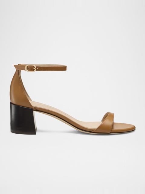 Stuart Weitzman Nudist Leather Ankle-Strap Low Sandals