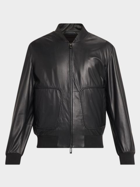 EMPORIO ARMANI Men's Oversized-Pocket Leather Bomber Jacket