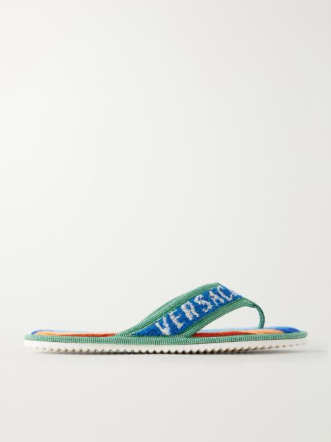 VERSACE Striped Cotton-terry Flip Flops