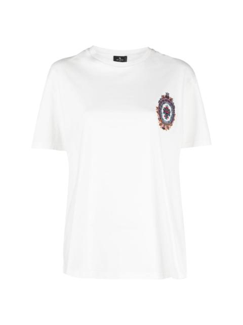 embroidered-crest cotton T-shirt
