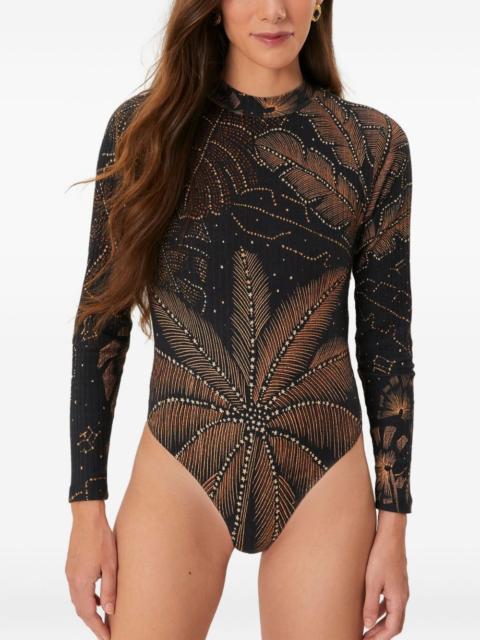 FARM RIO leaf-print ribbed top