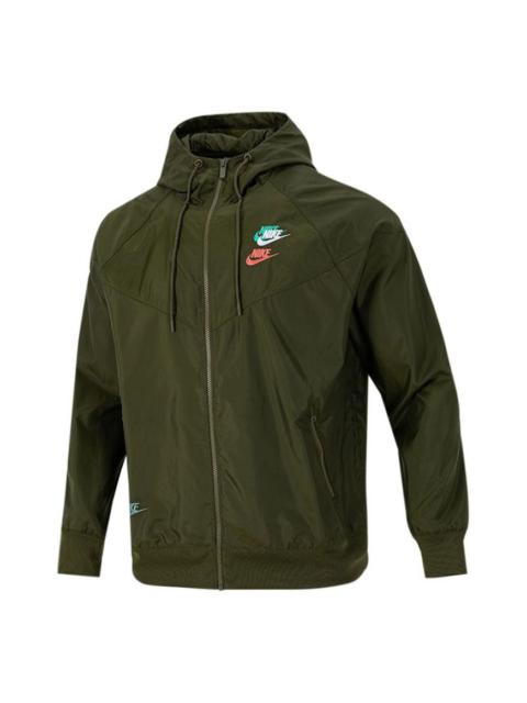 Nike Nike Embroidered Logo Sports Woven Hooded Jacket Olive Green DM7924-326