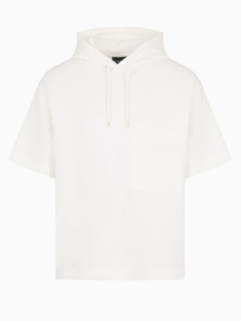 EMPORIO ARMANI Short-sleeved double-jersey hooded sweatshirt with a patch pocket
