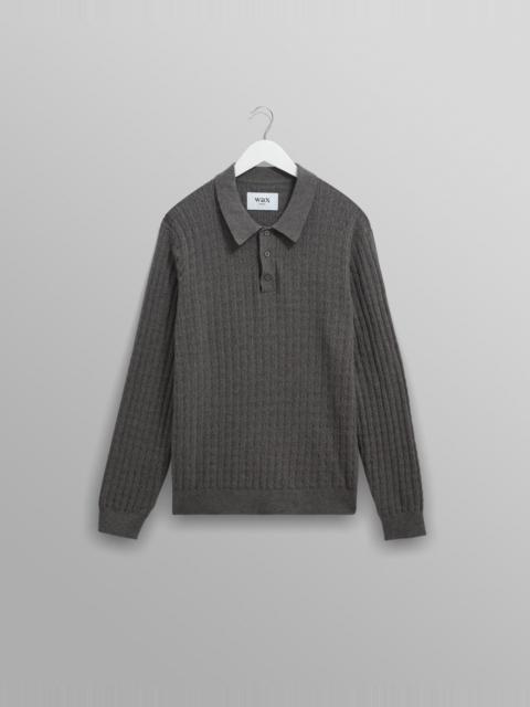 Wax London Oban - Grey Marl Diamond Stripe Knitted Polo