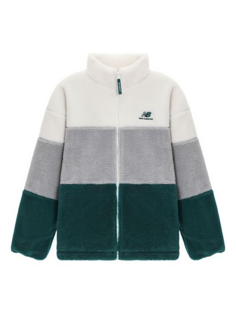 New Balance Plus Colorblock Patch Detail Zip Up Teddy Jacket 'White Grey Green' 6DC44823-HT