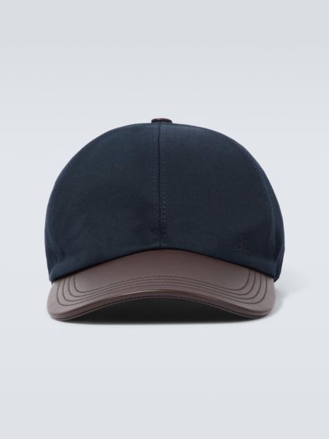 Leather-trimmed cotton baseball cap