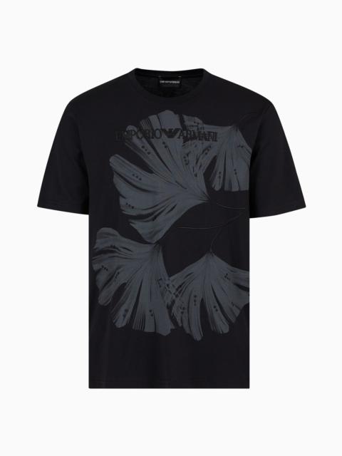 EMPORIO ARMANI Jersey T-shirt with stylised flower embroidery and print