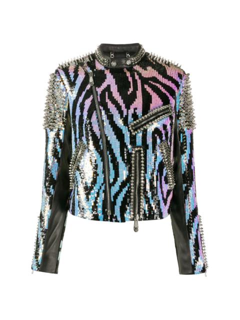zebra leather biker jacket