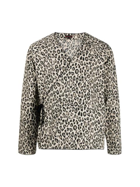 leopard-print V-neck shirt