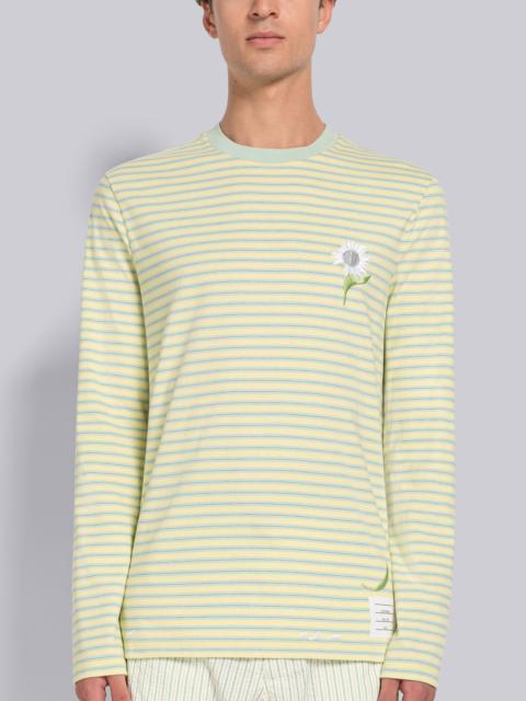 Thom Browne STRIPE JERSEY FLOWER EMBROIDERY LONG SLEEVE TEE