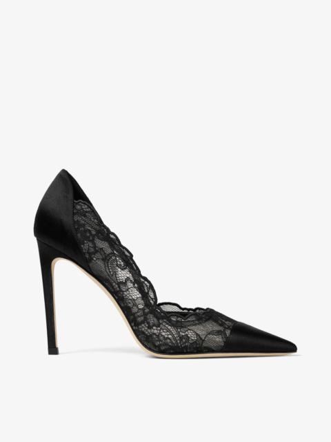 JIMMY CHOO Brigitte 100 Black Jimmy Choo Lace and Satin Pumps