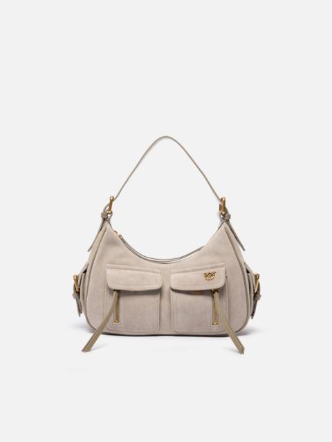 PINKO SUEDE CARGO SHOULDER BAG WITH POCKETS