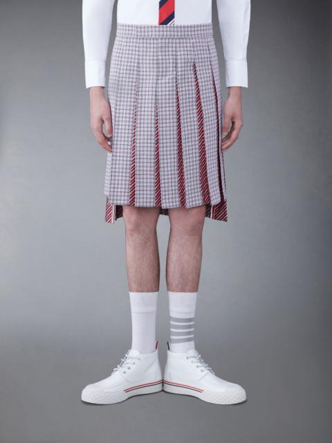 Thom Browne Check Cotton Crepe Low Rise Backstrap Pleated Skirt