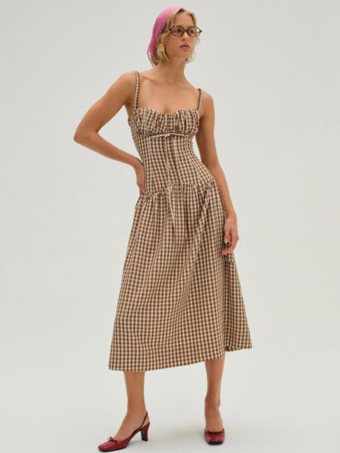 For Love & Lemons Gingerbread Gingham Midi Dress