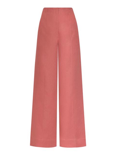 ANDRES OTALORA La Promesa High-Rise Linen Wide-Leg Pants pink