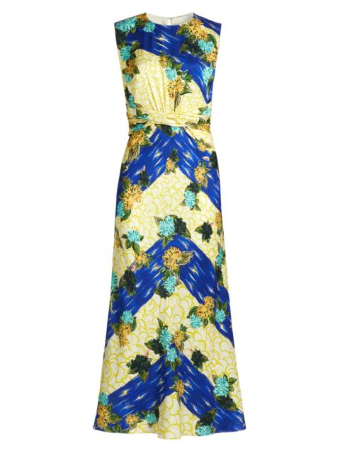 SALONI Women's Paw25 Gwen Floral Silk Sleeveless Midi-Dress - Lantana Stripe