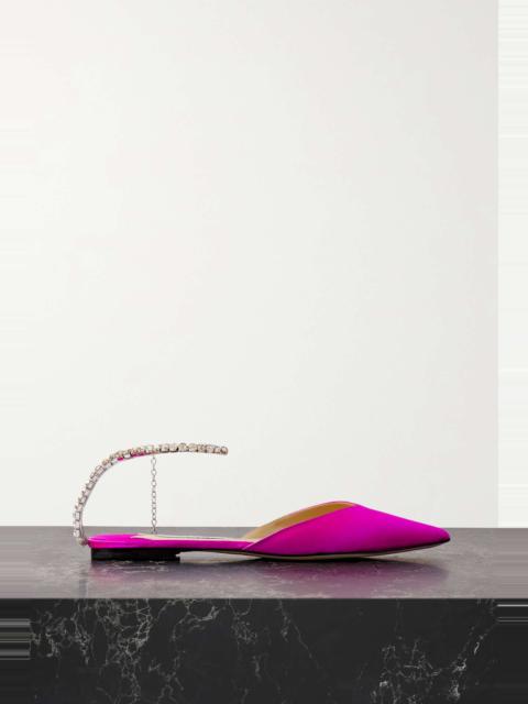 JIMMY CHOO Saeda crystal-embellished velvet point-toe flats