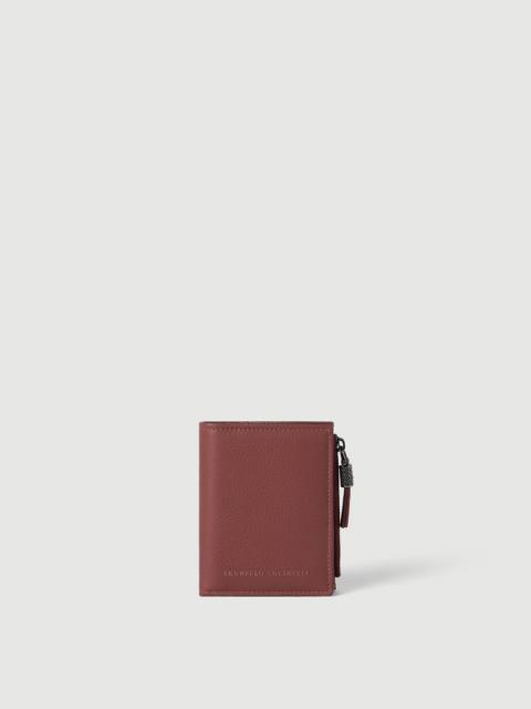 Brunello Cucinelli Grained calfskin compact wallet with shiny zipper pull