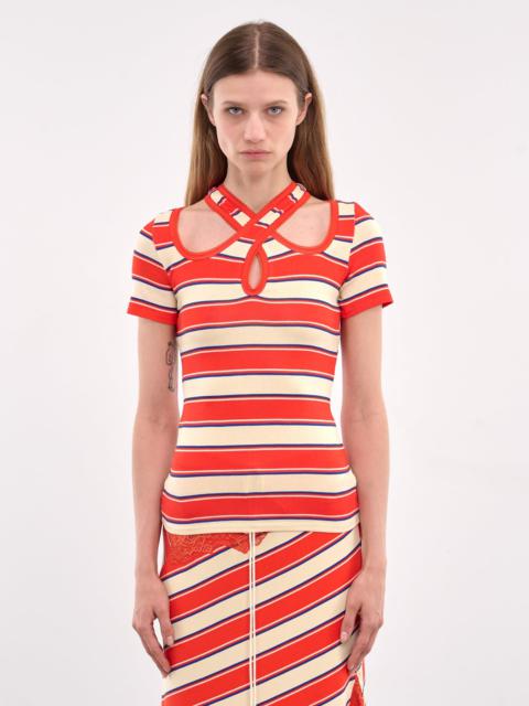 VAILLANT Striped Criss-Cross Neckline Top