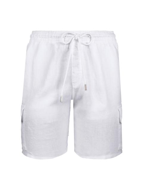 Men Linen Bermuda Shorts Cargo Pockets