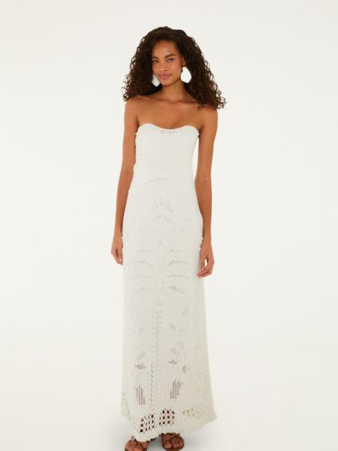 FARM RIO Off-White Palm Tree Strapless Knit Maxi Dress