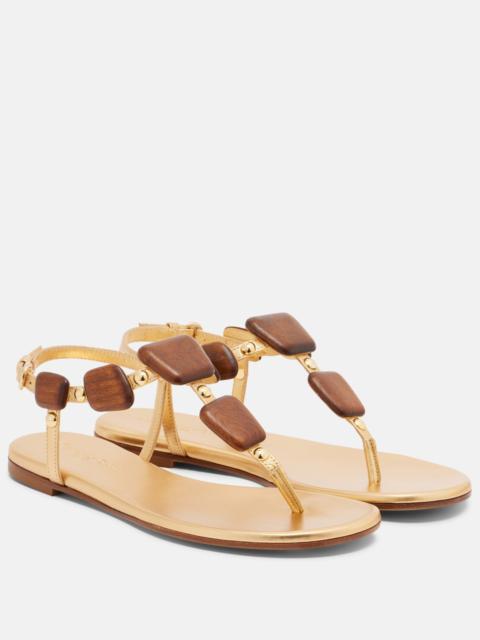 Gianvito Rossi Beaded metallic leather thong sandals