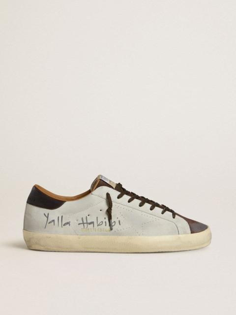 Golden Goose Men's Super-Star LTD in gray suede with perforated star and ebony suede tongue
