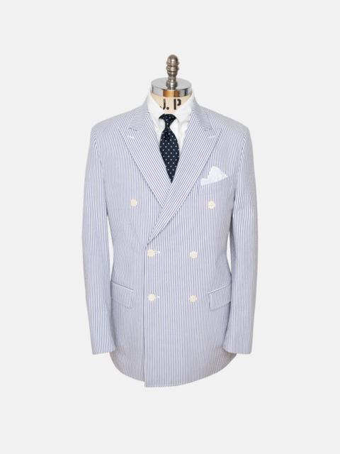J. PRESS MADE-IN-CANADA DOUBLE-BREASTED BLUE STRIPE SEERSUCKER SPORT COAT