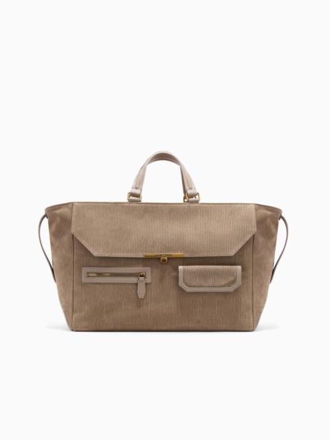 EMPORIO ARMANI ASV OVERSIZED HANDBAG IN EMBOSSED SUEDE