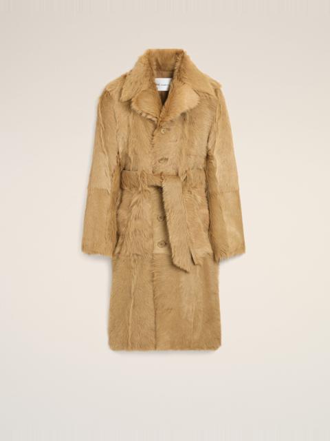AMI Paris LONG BEIGE GOAT LEATHER BELTED COAT