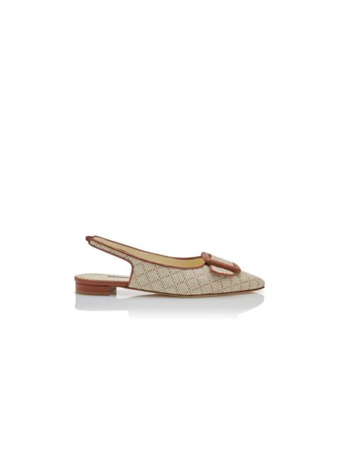 Manolo Blahnik Light Beige Raffia Buckle Detail Flat Pumps