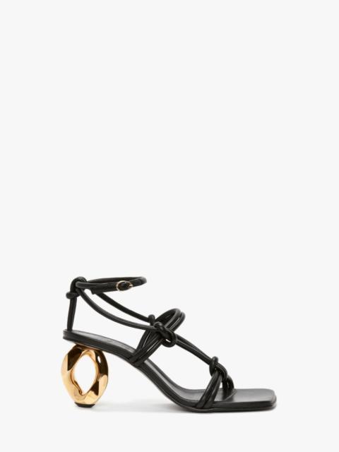 CHAIN HEEL LEATHER STRAPPY SANDALS