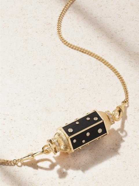 MARIE LICHTENBERG Dot Locket Gourmette 18-karat Gold, Ebony And Diamond Necklace