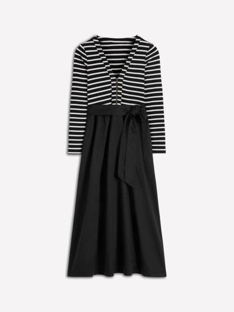 BODEN Long Sleeve Mix Media Dress-Black Stripe