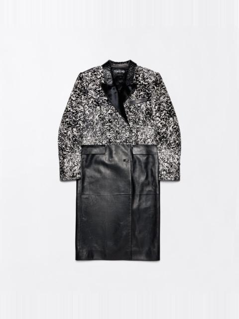 TOM FORD LAMBSKIN WITH CALF HAIR AND PRINTED LEATHER DOUBLE BREASTED COAT