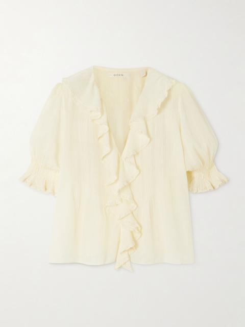 DÔEN Henri ruffled pintucked organic cotton-voile top Yellow