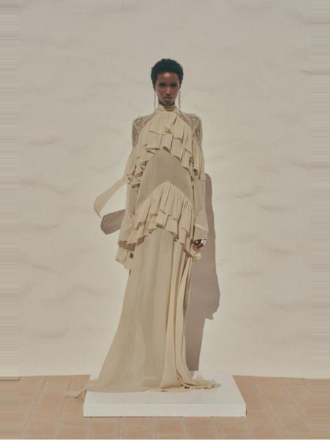 De La Vali ETEREO MAXI DRESS IN ANTIQUE YELLOW VISCOSE GEORGETTE AND LACE