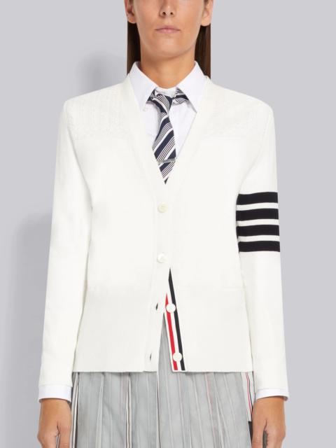 Thom Browne White Cotton Hector Medallion 4-Bar V-Neck Cardigan