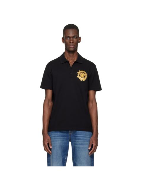 VERSACE Black Embroidered Cotton Piqué Polo