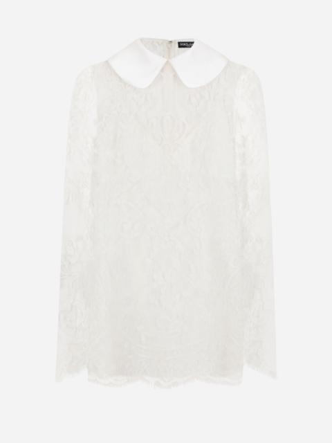 Dolce & Gabbana Short lace dress with satin neck