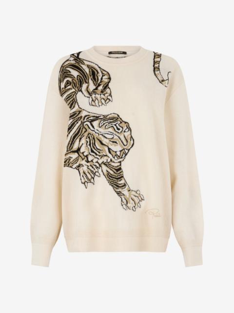 Wool Sweater with Tiger Motif