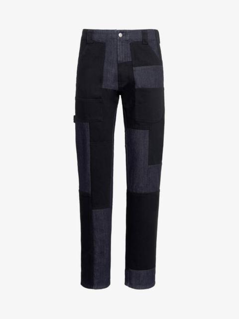 Men's Patchwork Workwear Jeans in Indigo/black