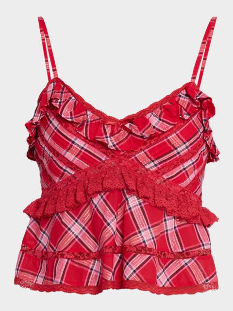 LoveShackFancy Sormina Tartan Cotton Top