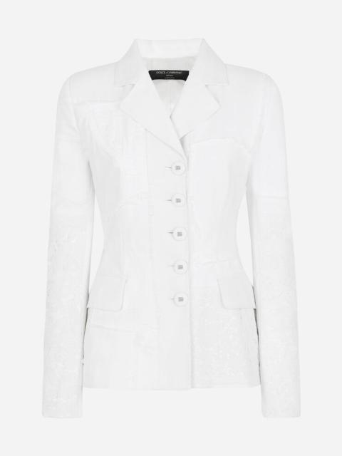 Dolce & Gabbana Single-breasted denim and lace patchwork jacket